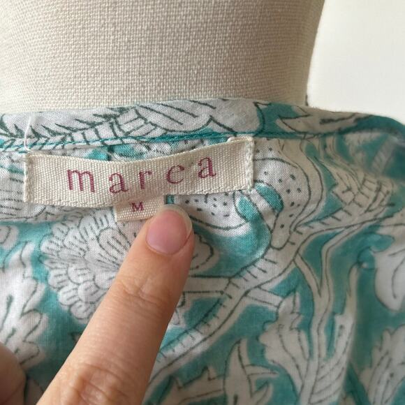 Marea Aqua Blue & White Floral Block Print Short Sleeve Tunic Top - Picture 4 of 6